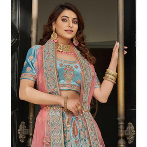 Firozi Partywear Sequins Floral Embroidered Velvet Lehenga Choli
