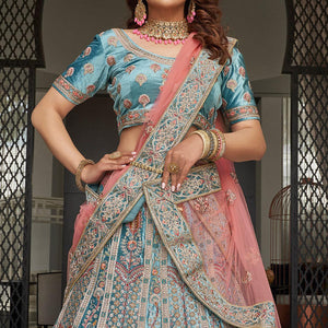 Firozi Partywear Sequins Floral Embroidered Velvet Lehenga Choli