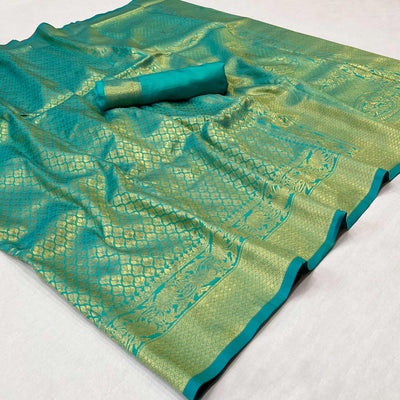 Firozi Woven Jacquard Saree