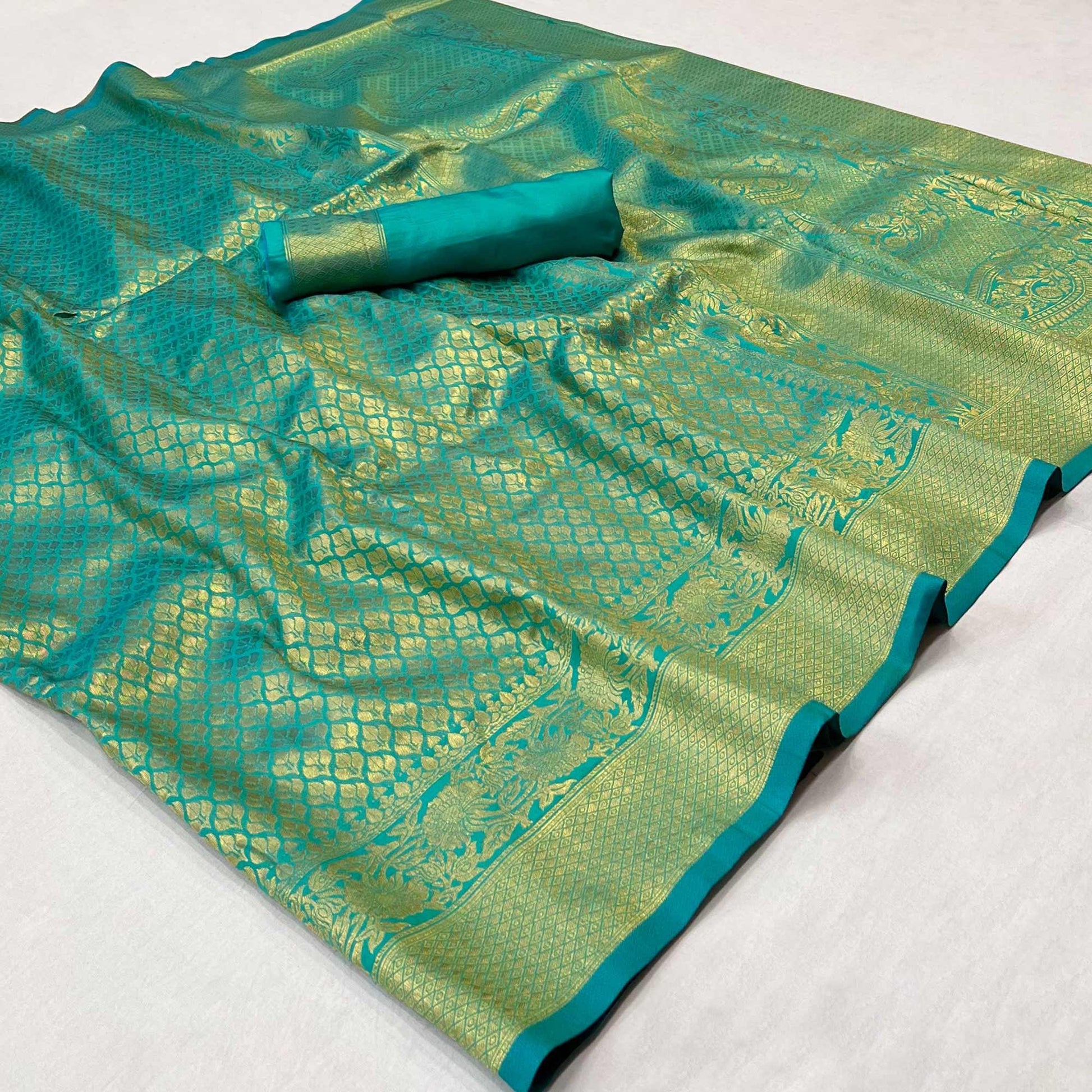 Firozi Woven Jacquard Saree