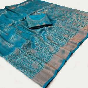 Firozi Woven Jacquard Saree