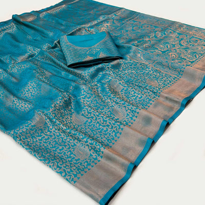 Firozi Woven Jacquard Saree