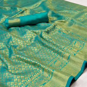 Firozi Woven Jacquard Saree