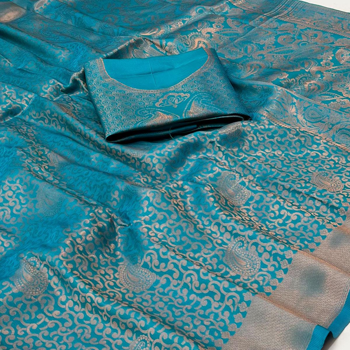 Firozi Woven Jacquard Saree