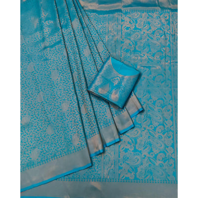 Firozi Woven Jacquard Saree