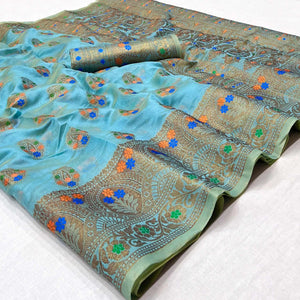 Firozi Woven Organza Saree