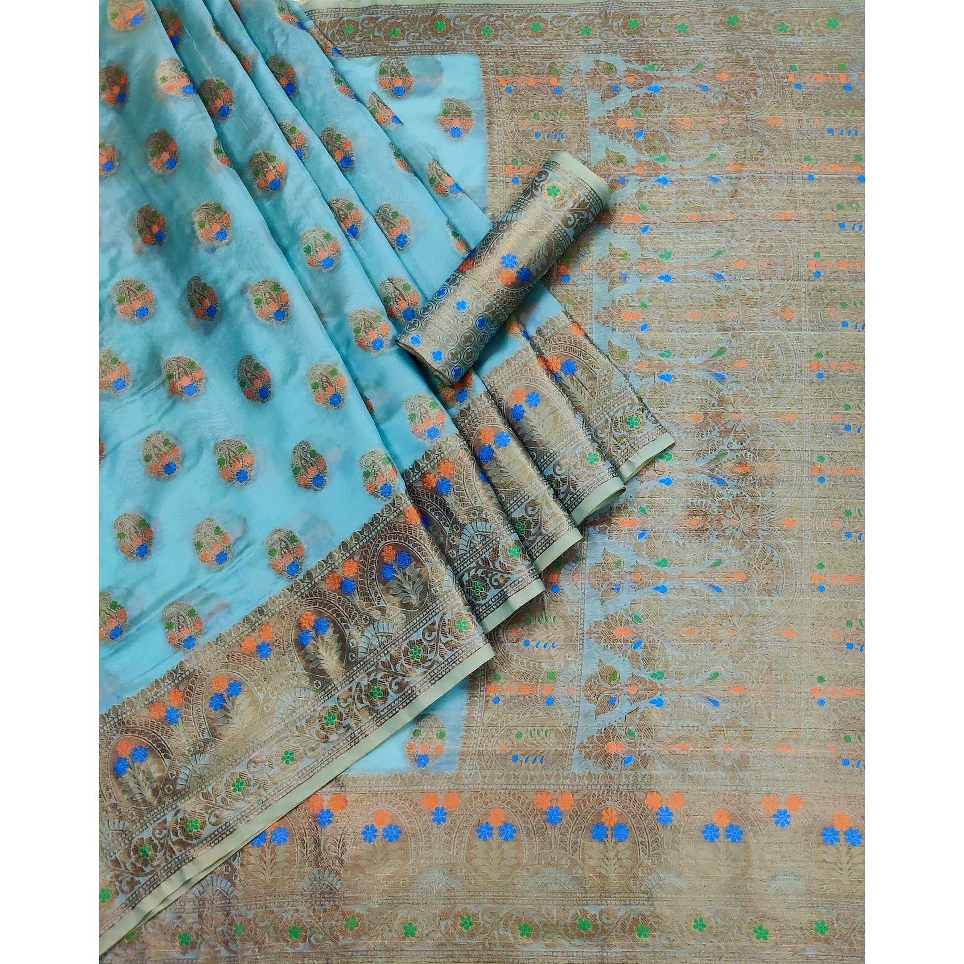 Firozi Woven Organza Saree
