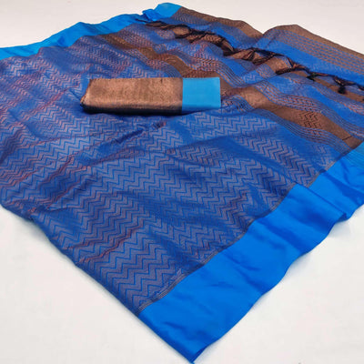 Firozi Zig Zag Woven Cotton Silk Saree