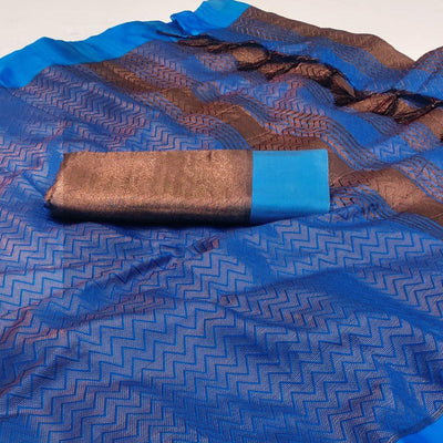 Firozi Zig Zag Woven Cotton Silk Saree