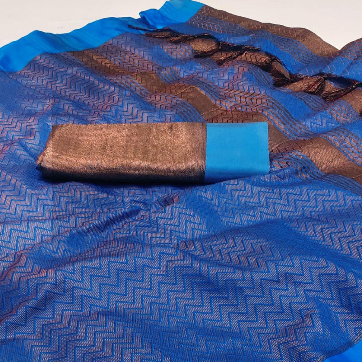 Firozi Zig Zag Woven Cotton Silk Saree