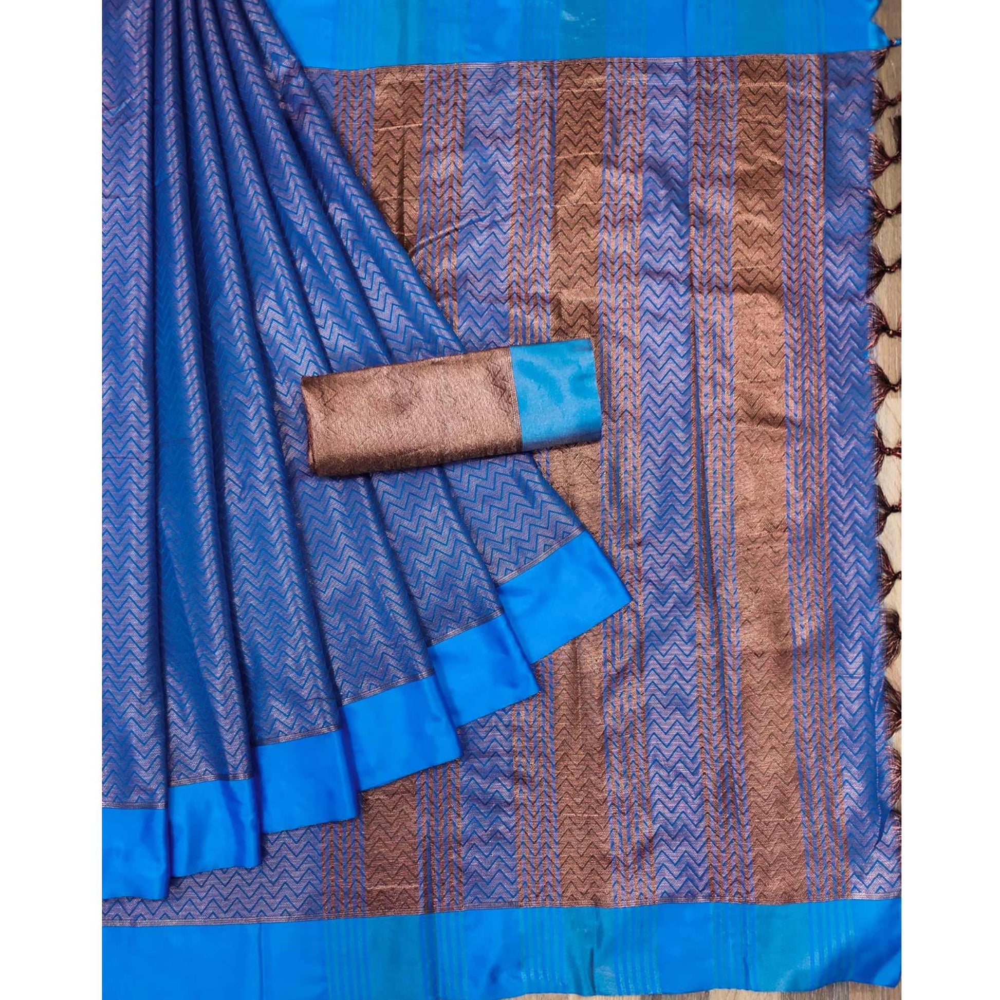 Firozi Zig Zag Woven Cotton Silk Saree