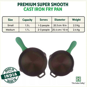 Super Smooth Cast Iron Fry Pan, Silicon Handle, 100% Pure, Toxin-free,Pre-seasoned, Induction, Non-stick, 20.3/25.4cm, 1.3/1.7L, 2.3/2.4kg