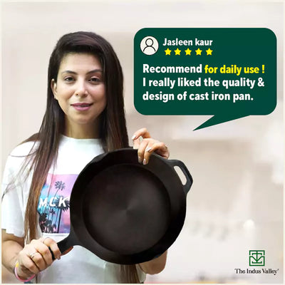 CASTrong Cast Iron Fry Pan/Skillet, Glass Lid, Pre-seasoned, Natural Nonstick, 100% Pure, Induction, 20.3cm, 0.9L, 2.3kg