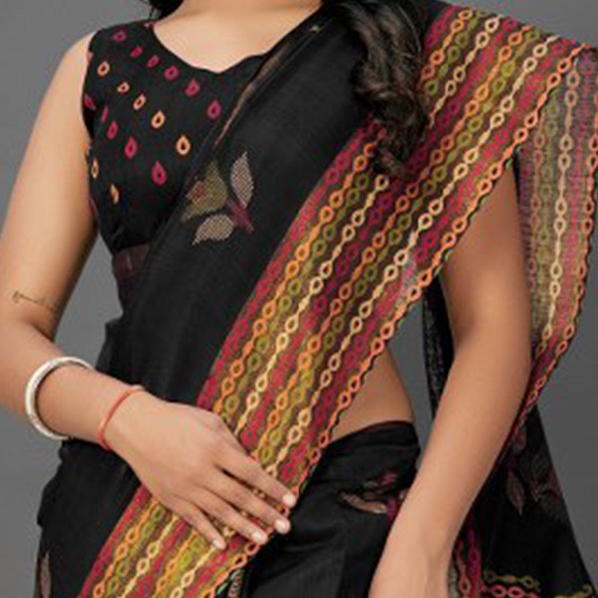 Flamboyant Black Colored Casual Wear Printed Cotton Saree