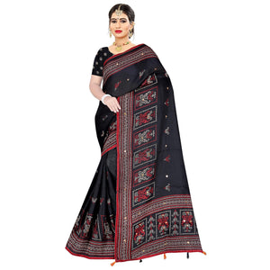Flamboyant Black Coloured Festive Wear Printed Cotton Jute Saree