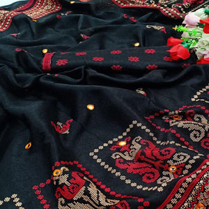 Flamboyant Black Coloured Festive Wear Printed Cotton Jute Saree