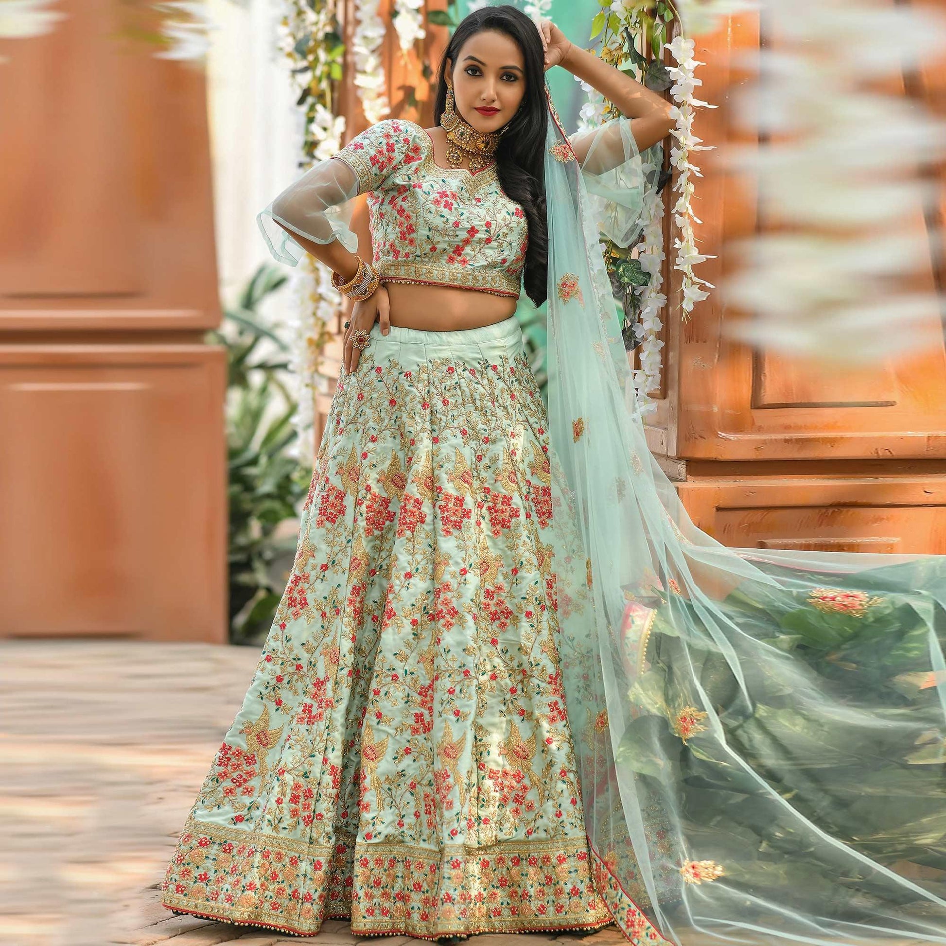 Flamboyant Blue Colored Wedding Wear Woven Silk Lehenga Choli