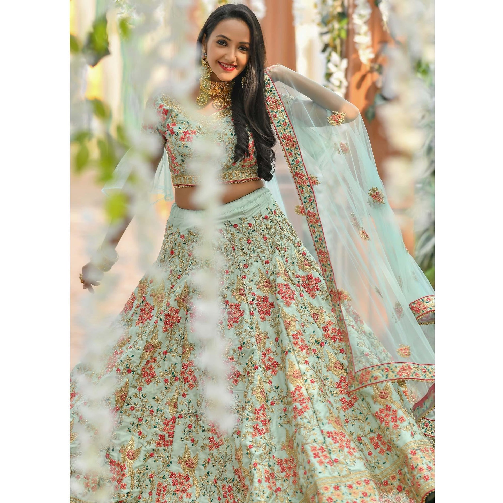 Flamboyant Blue Colored Wedding Wear Woven Silk Lehenga Choli