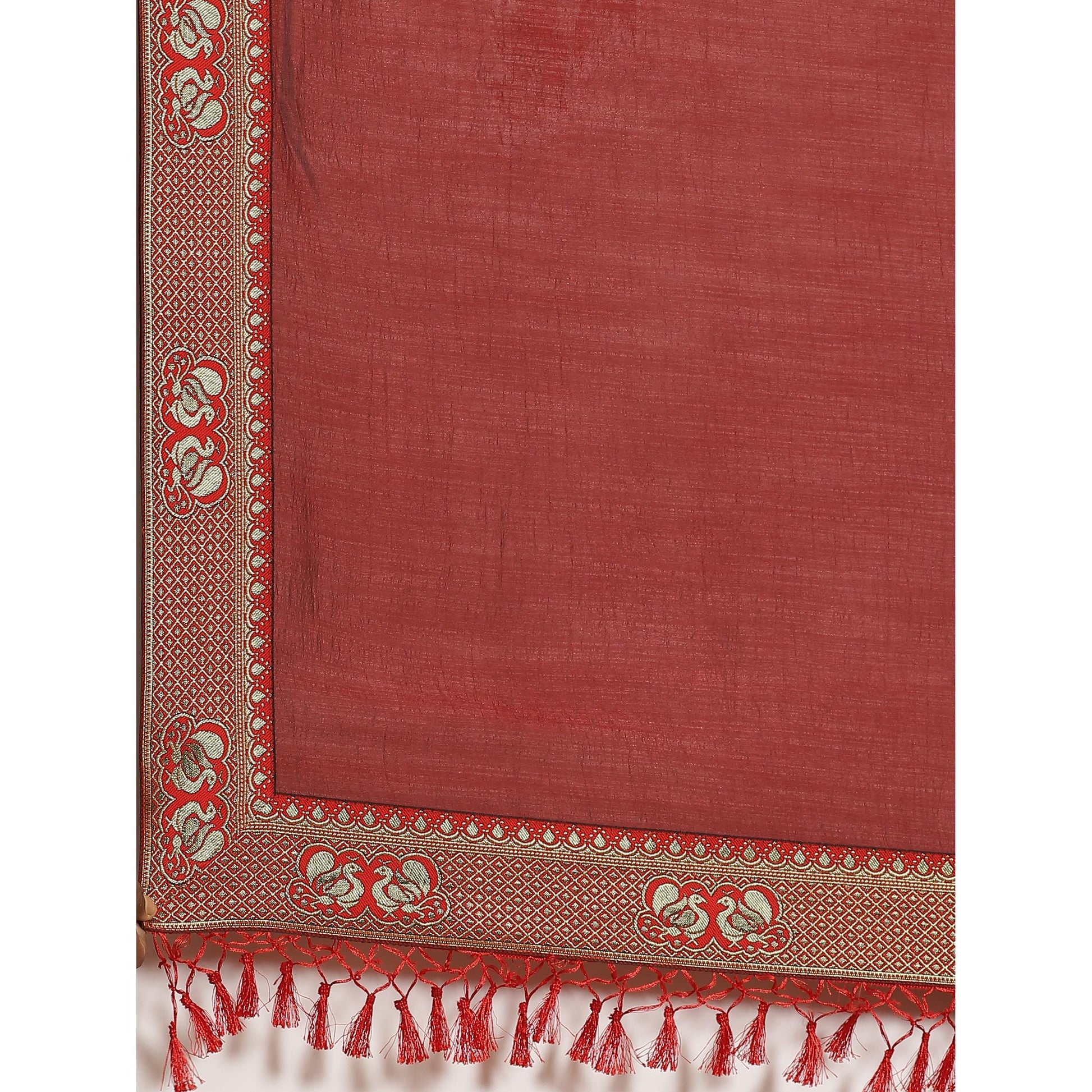 Flamboyant Brown Colored Festive Woven Silk Blend Saree