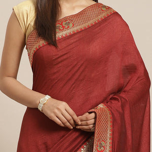 Flamboyant Brown Colored Festive Woven Silk Blend Saree