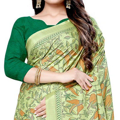 Flamboyant Green Colored Casual Printed Silk Saree