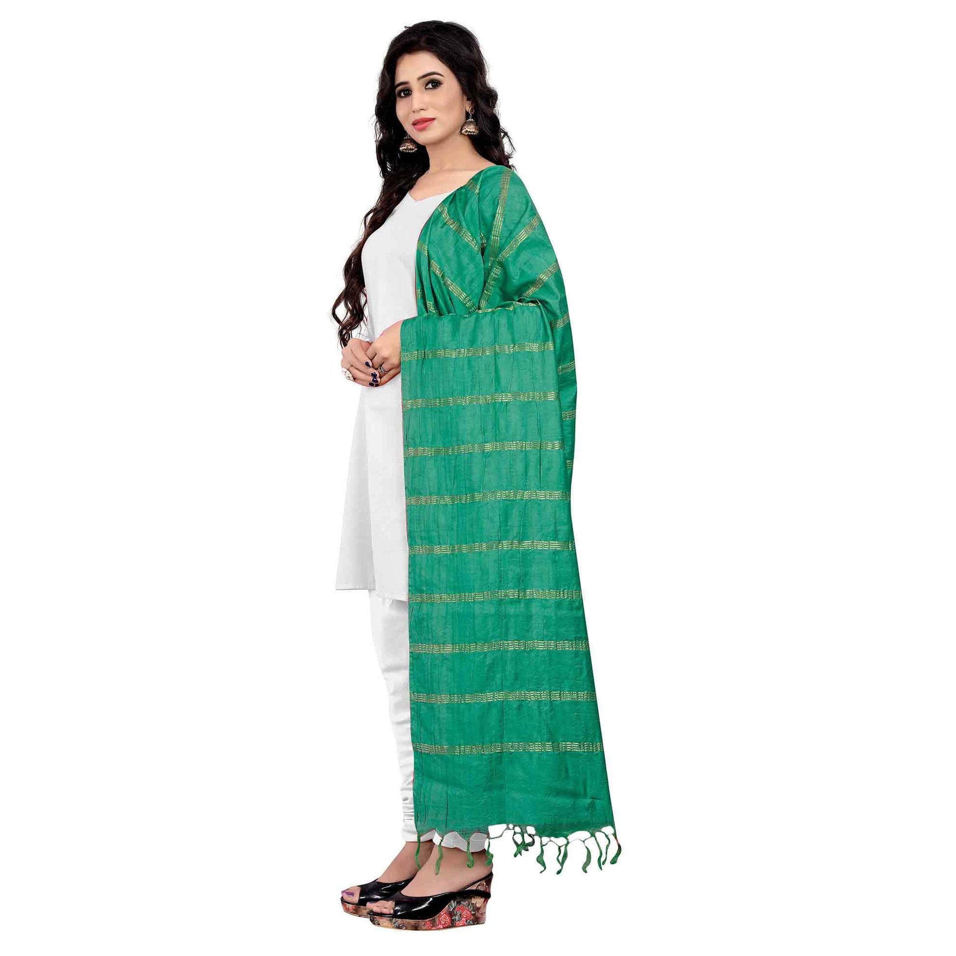 Flamboyant Green Colored Festive Wear Cotton Dupatta