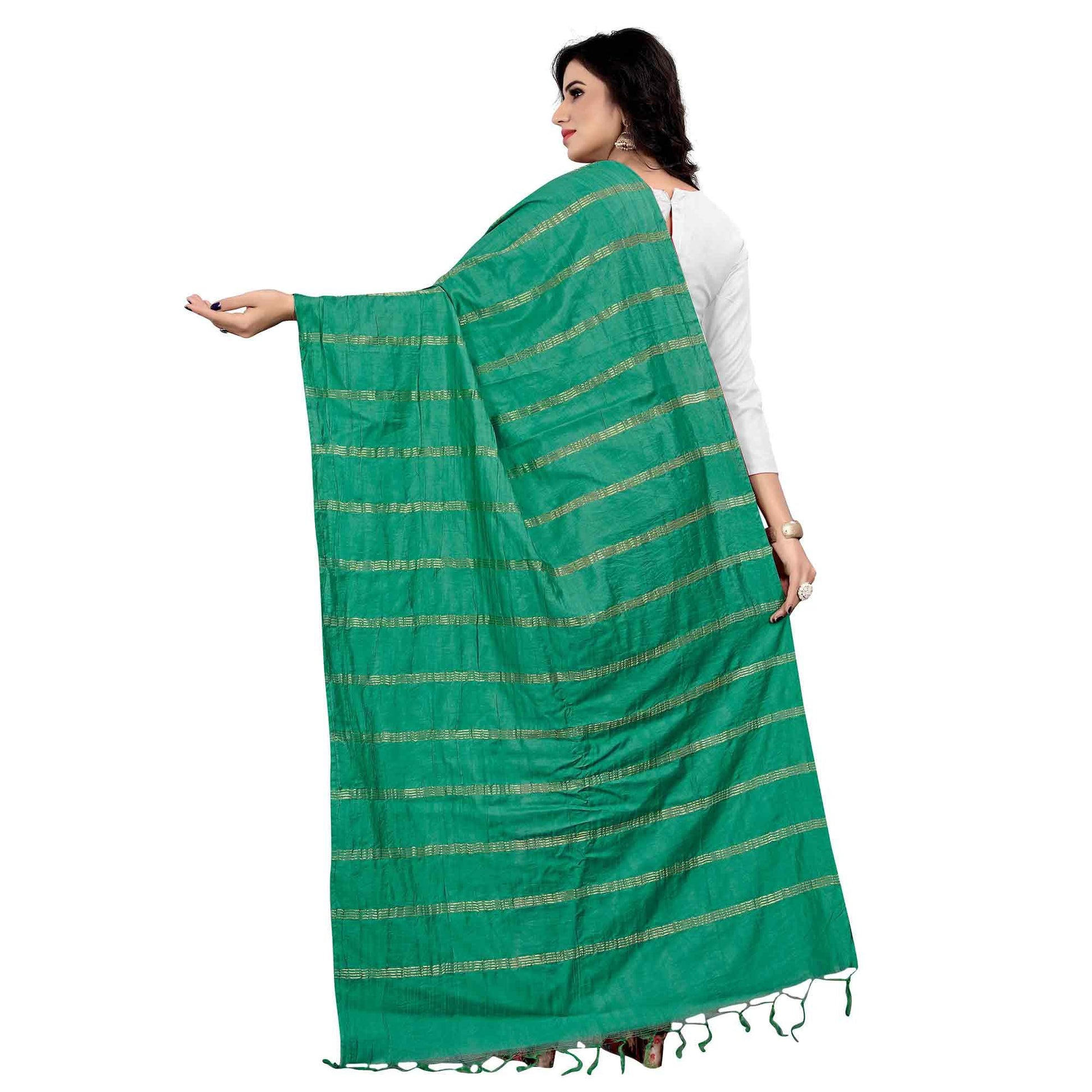 Flamboyant Green Colored Festive Wear Cotton Dupatta