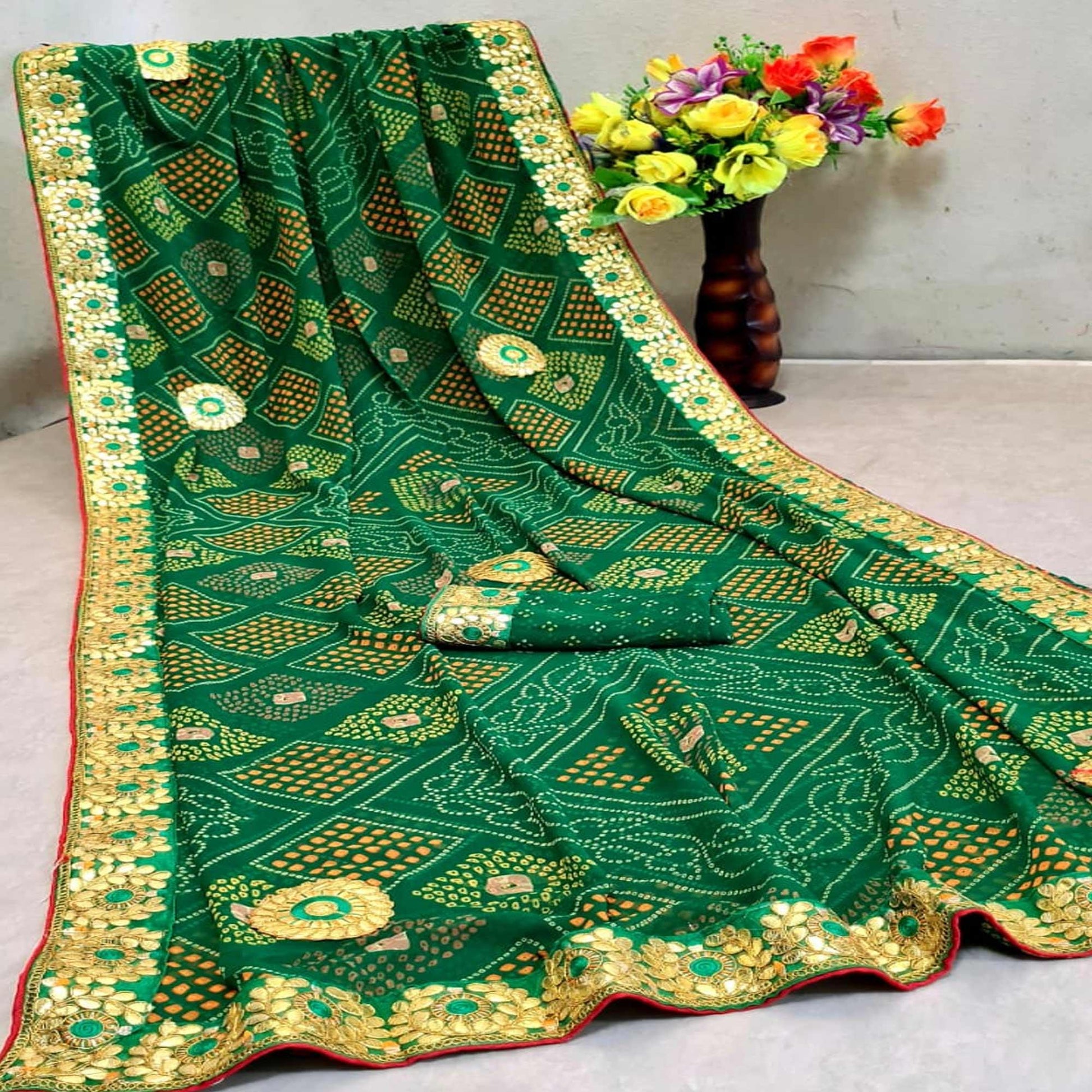 Flamboyant Green Colored Festive Wear Woven Dora Silk Saree