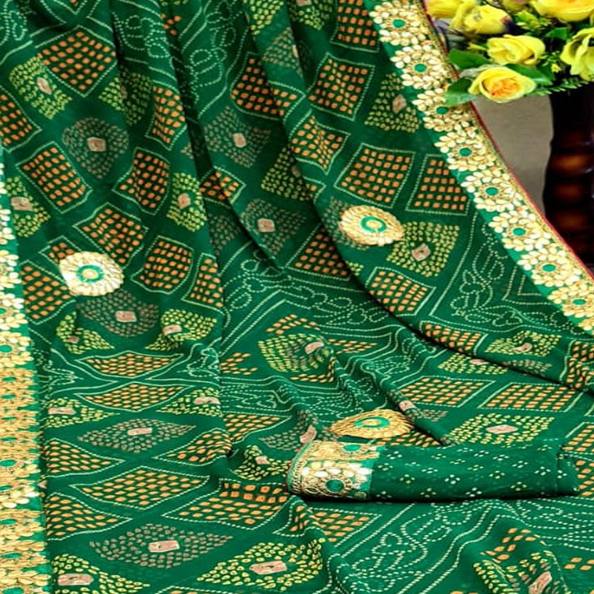 Flamboyant Green Colored Festive Wear Woven Dora Silk Saree