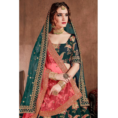 Flamboyant Green Colored Wedding Wear Embroidered Tapeta Silk Lehenga Choli