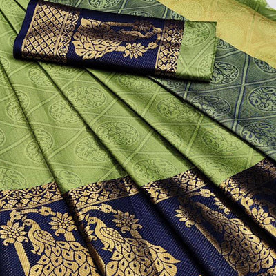 Flamboyant Green Coloured Festive Wear Woven Cotton Silk Saree
