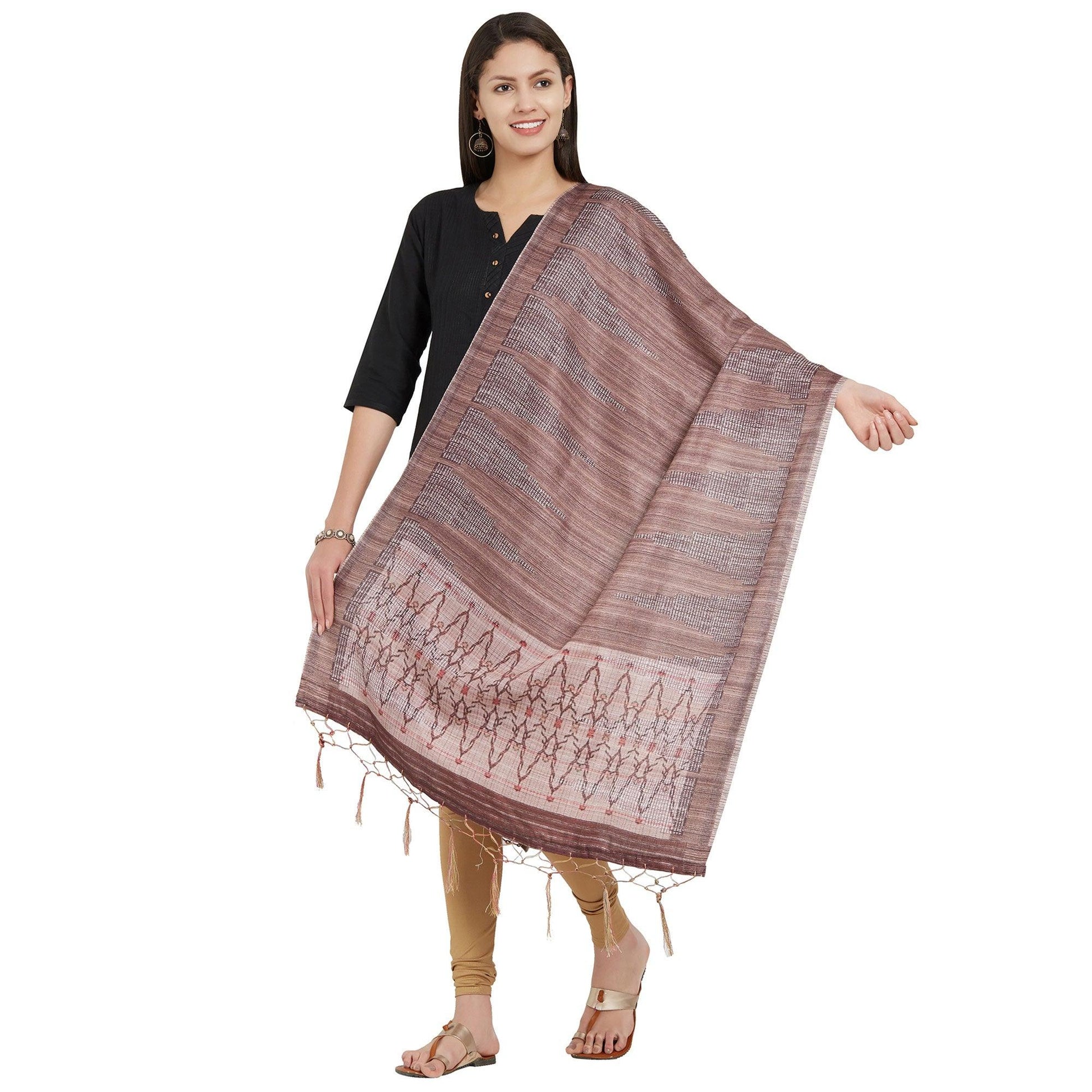 Flamboyant Light Brown Colored Casual Printed Pashmina Silk Dupatta