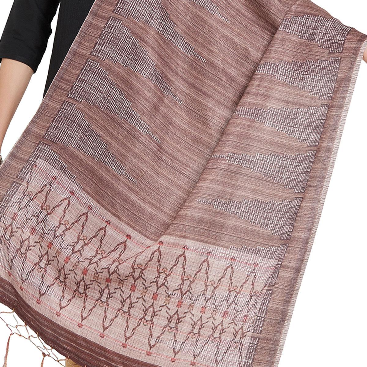 Flamboyant Light Brown Colored Casual Printed Pashmina Silk Dupatta