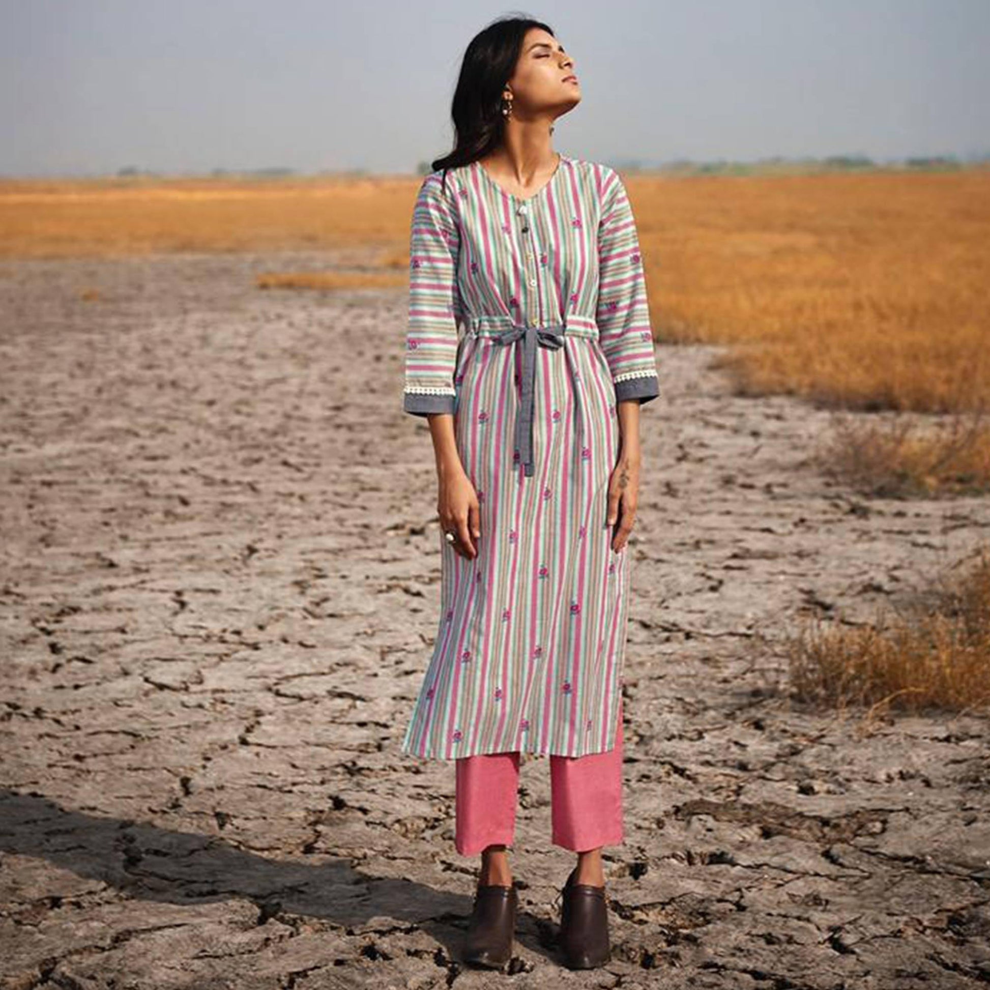Flamboyant Multi Colored Casual Printed Cotton Kurti-Bottom Set