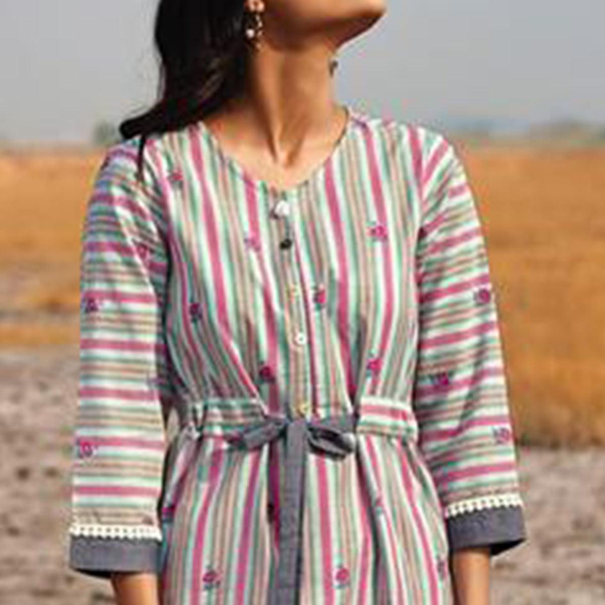 Flamboyant Multi Colored Casual Printed Cotton Kurti-Bottom Set