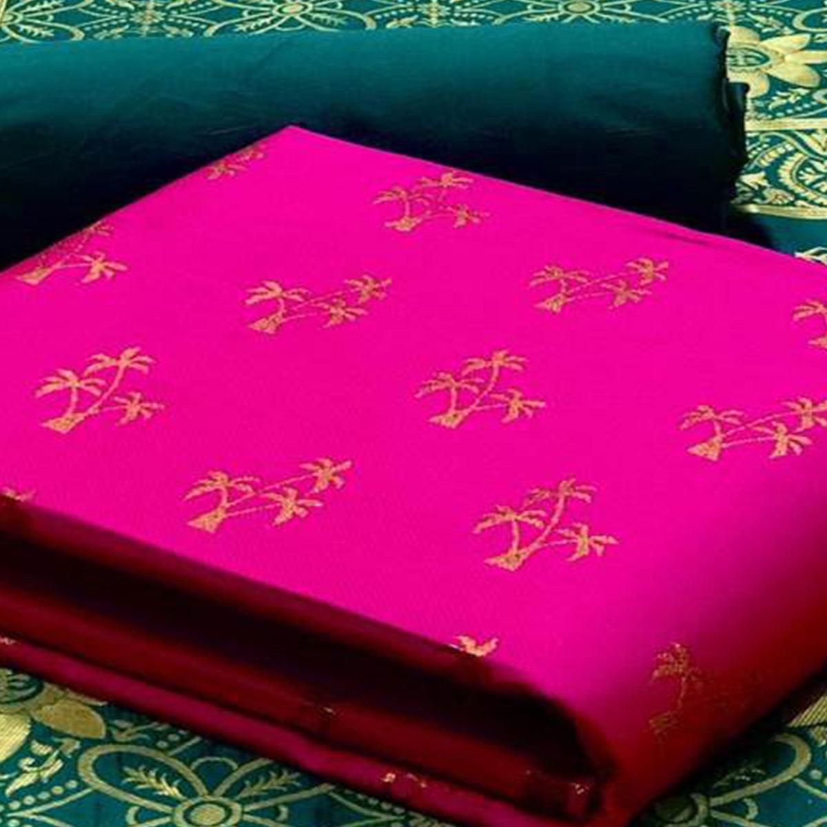 Flamboyant Pink Colored Casual Wear Banarasi Silk Dress Material
