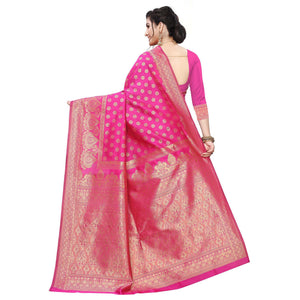 Flamboyant Pink Colored Festive Wear Woven Art Silk Saree