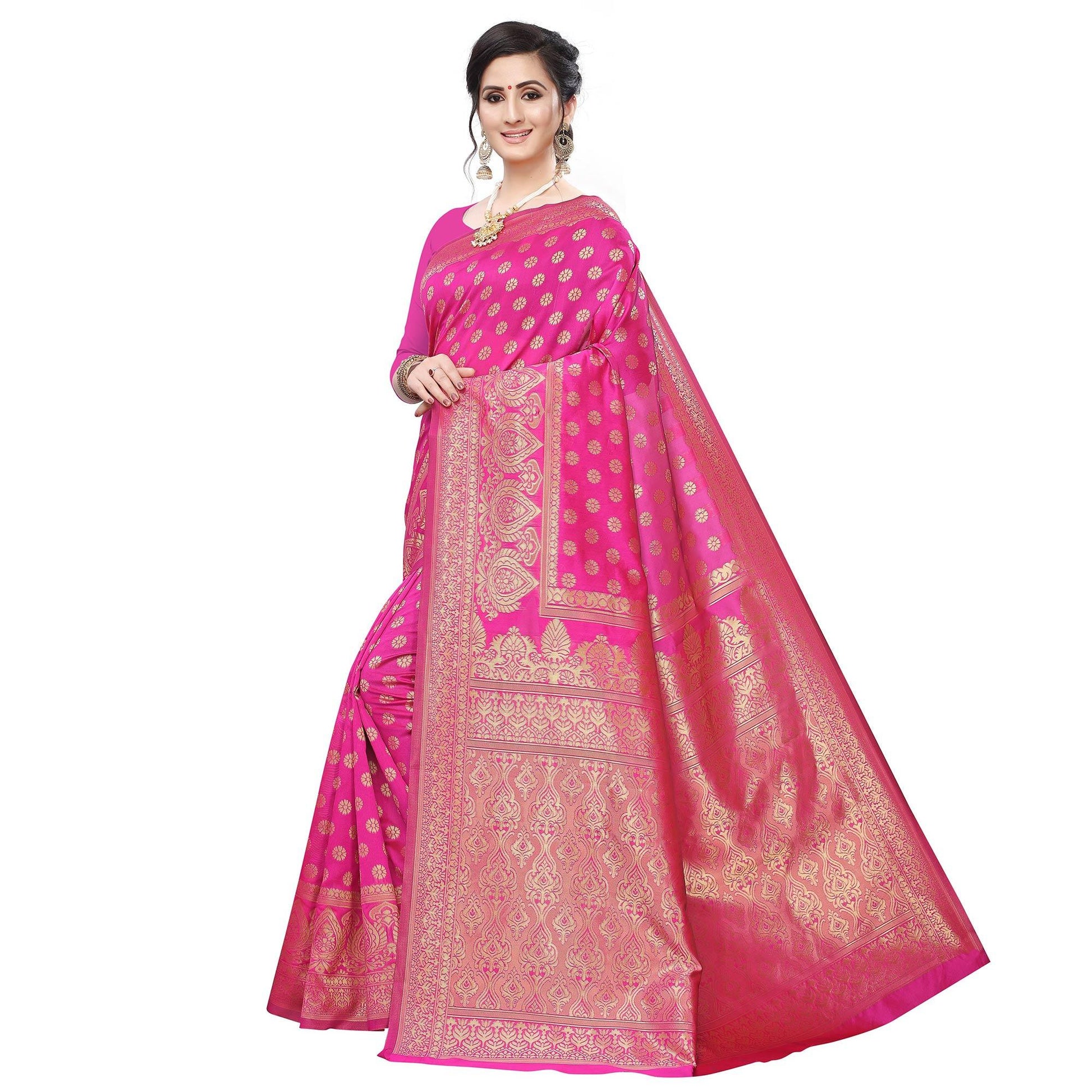Flamboyant Pink Colored Festive Wear Woven Art Silk Saree