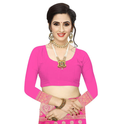 Flamboyant Pink Colored Festive Wear Woven Art Silk Saree