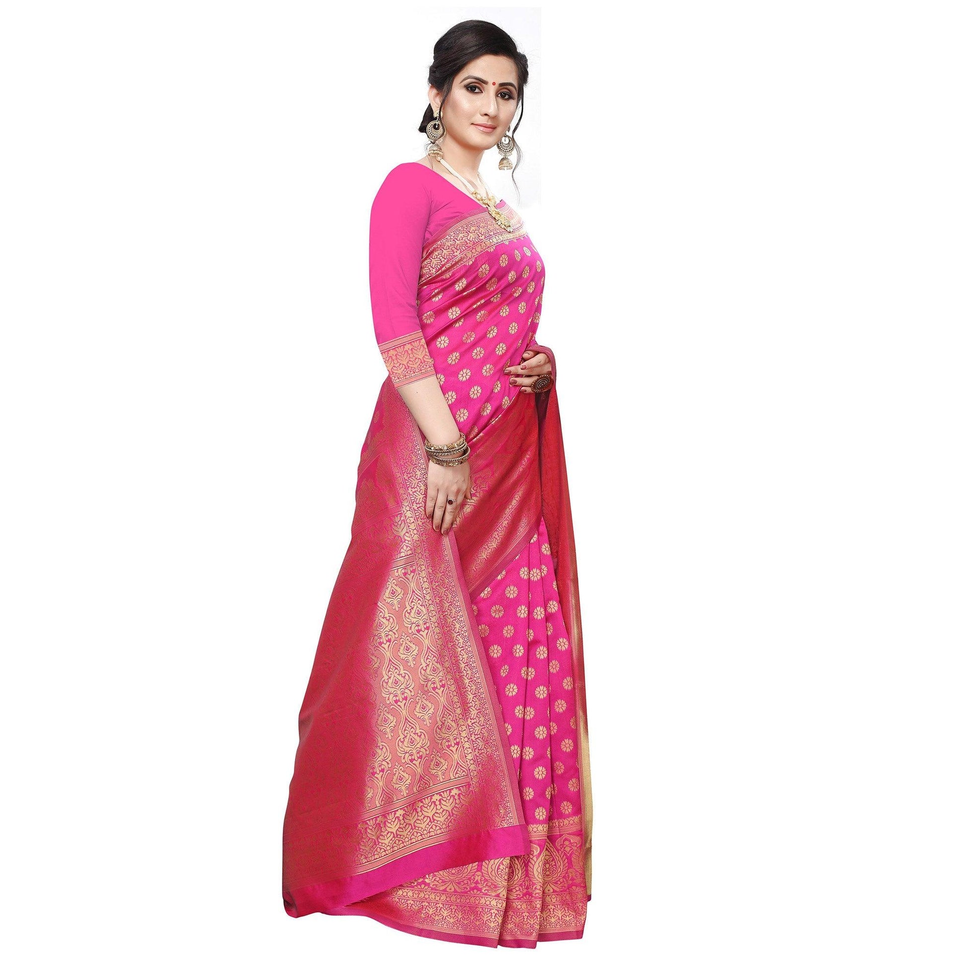 Flamboyant Pink Colored Festive Wear Woven Art Silk Saree