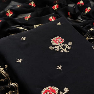 Flattering Black Colored Casual Wear Embroidered Georgette Dress Material