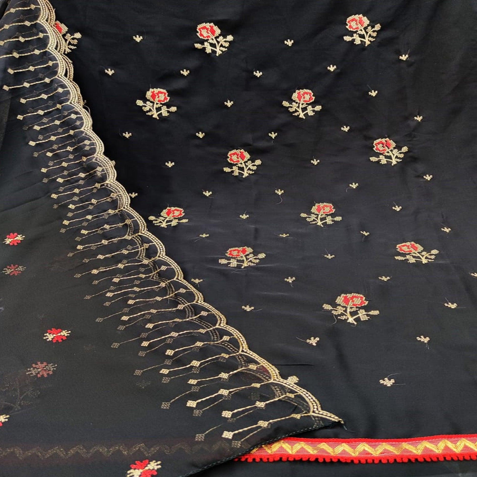 Flattering Black Colored Casual Wear Embroidered Georgette Dress Material