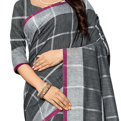 Flattering Black Colored Fesive Wear Stripe Print Cotton Silk Saree With Tassels