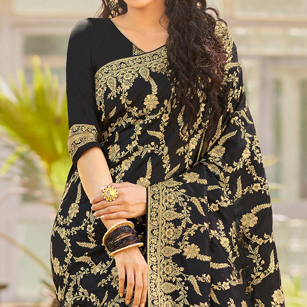 Flattering Black Colored Festive Wear Woven Silk Saree