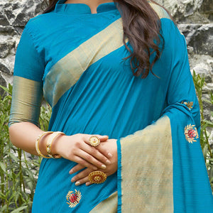 Flattering Blue Colored Festive Wear Woven Handloom Silk Saree