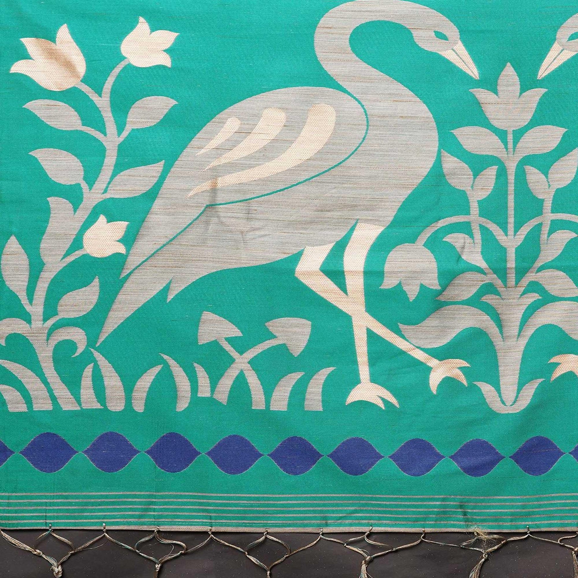 Flattering Chiku-Turquoise Green Colored Festive Wear Woven Art Silk Saree