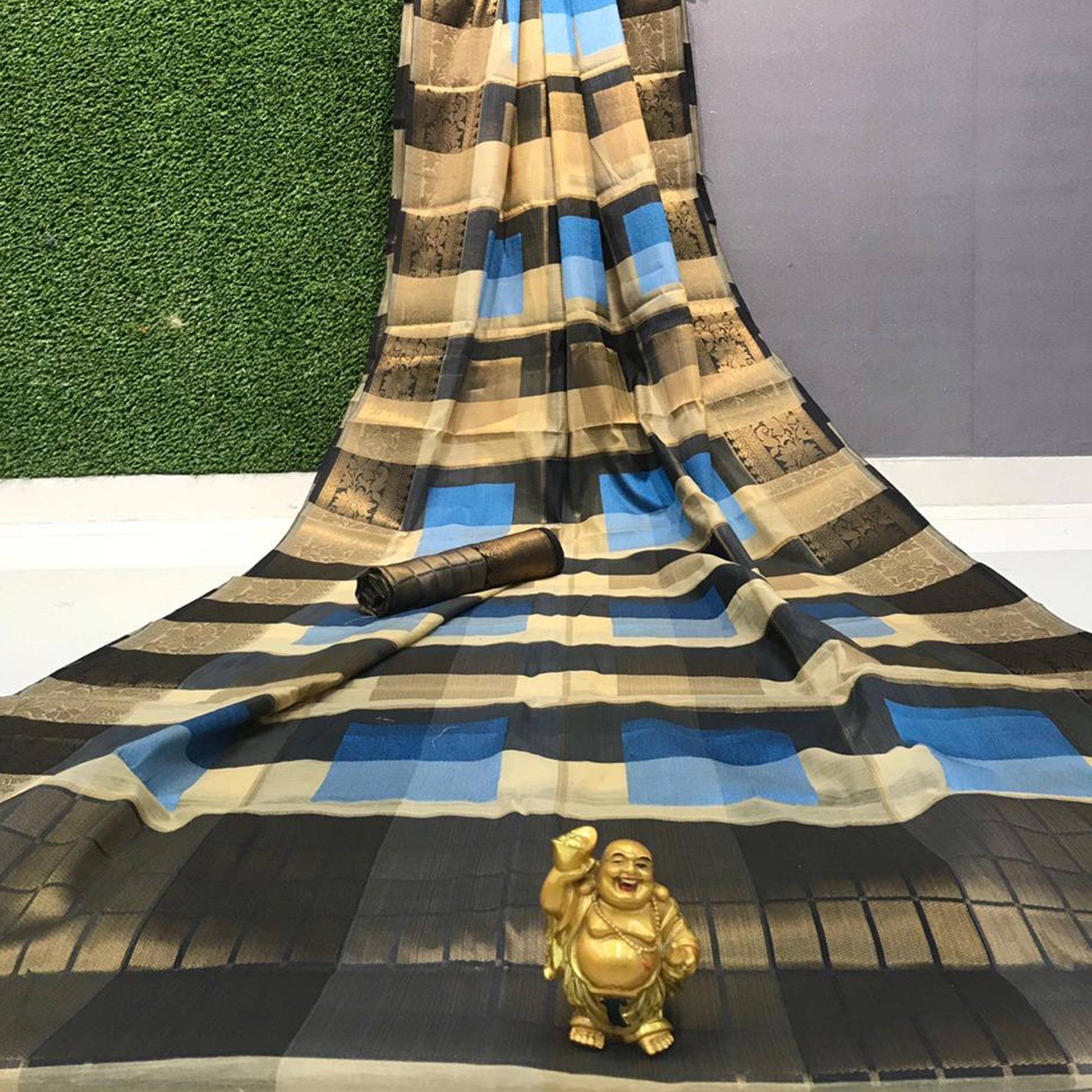 Flattering Firozi - Multi Colored Festive Wear Woven Soft Cotton Saree