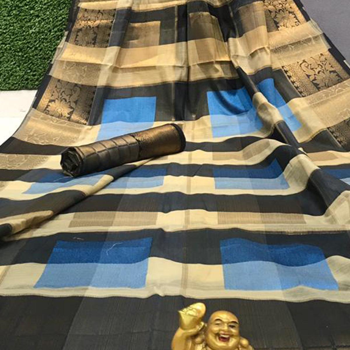 Flattering Firozi - Multi Colored Festive Wear Woven Soft Cotton Saree