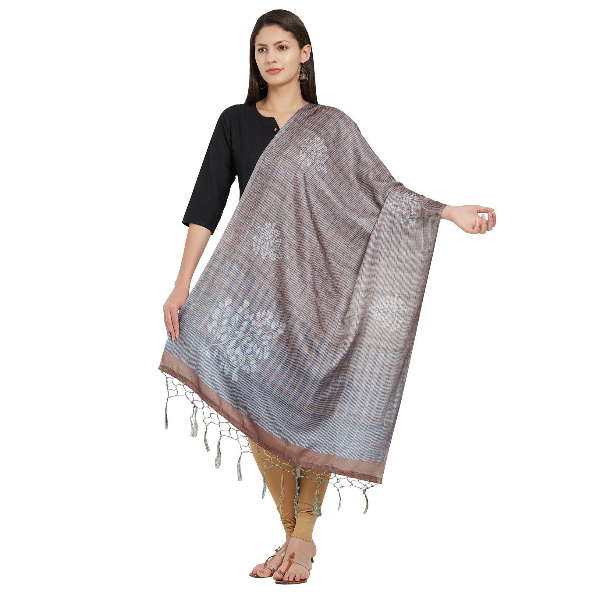 Flattering Gray Colored Casual Printed Pashmina Silk Dupatta