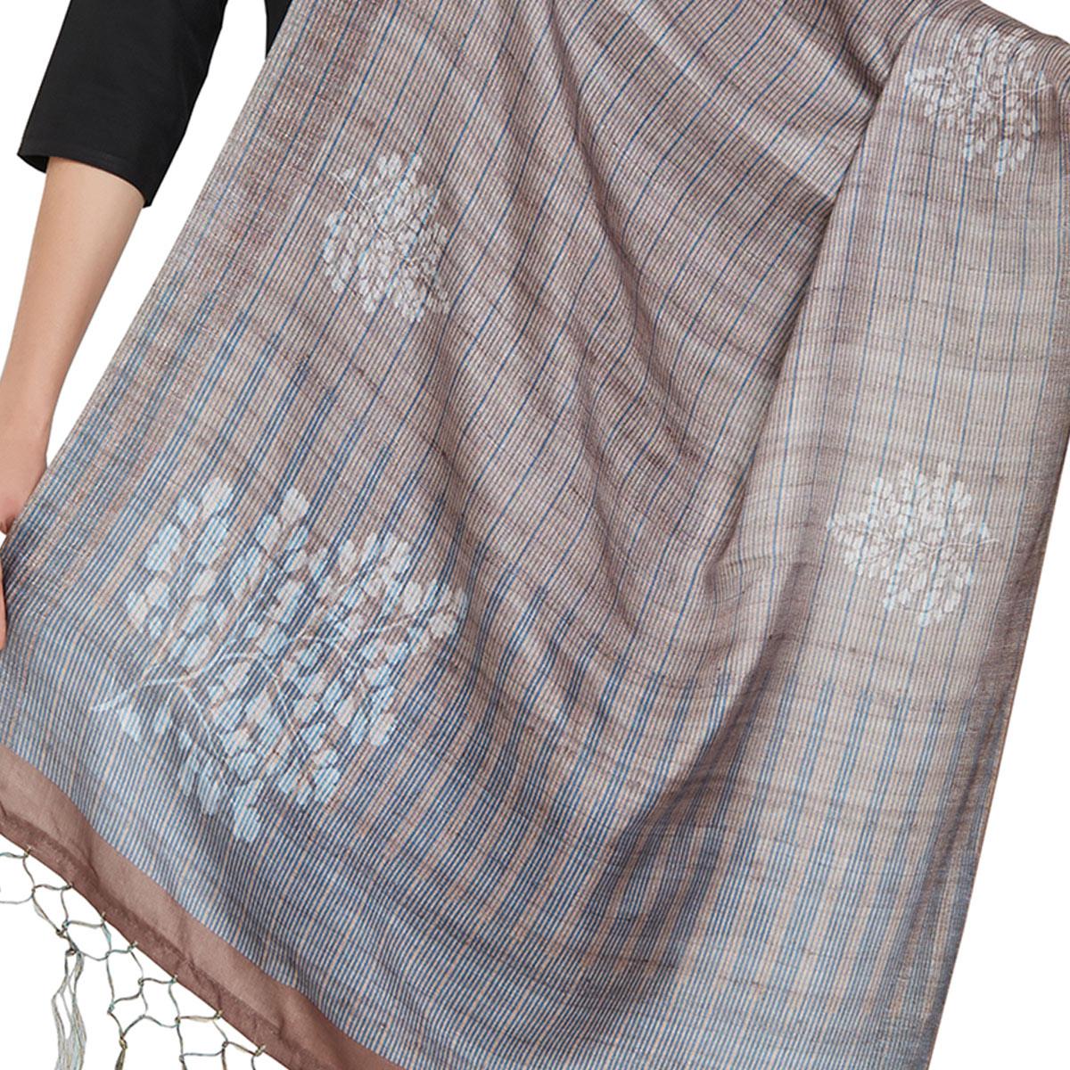 Flattering Gray Colored Casual Printed Pashmina Silk Dupatta
